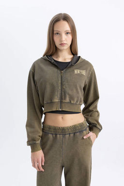 Толстовка на молнии из плотной ткани с эффектом потертости и крутым принтом - Defacto фото 4