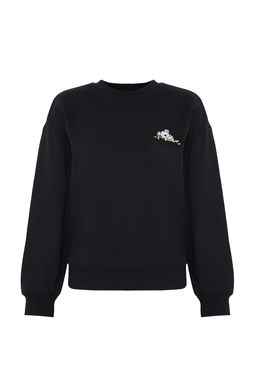 Siyah Animal Nak?sl? Regular/Normal Kal?p Kal?n Ici Polarl? Orme Sweatshirt TWOAW24SW00196
