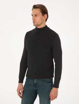 Siyah Slim Fit Yar_m Bal_k__ Yaka Triko Kazak - Pierre cardin фото 3