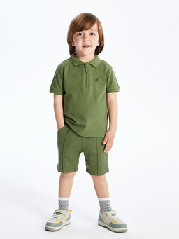 Polo Yaka Nak??l? Erkek Bebek Ti??rt ve ?ort 2li Tak?m