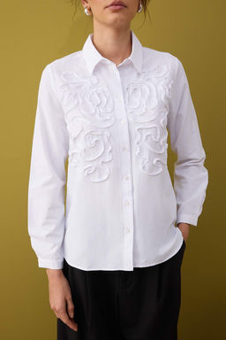 Beyaz Dokulu Oversize Dokuma Gomlek TWOAW26GO00019 - Trendyolmilla фото 3