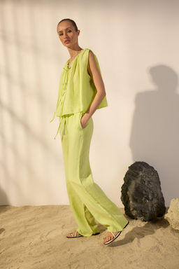 Lacivert %100 Keten Beli Lastikli Yuksek Bel Wide Leg Pantolon TWOSS24JE00249 - Trendyolmilla фото 38