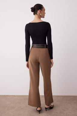Vizon Cift Kemer Detayl? Wide Leg/Genis Paca Pantolon TWOAW26PL00013 - Trendyolmilla фото 4