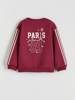 Bisiklet Yaka Bask?l? Uzun Kollu K?z ?ocuk Sweatshirt