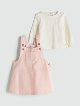 Bisiklet Yaka Kadife K?z Bebek Bluz ve Salopet 2li