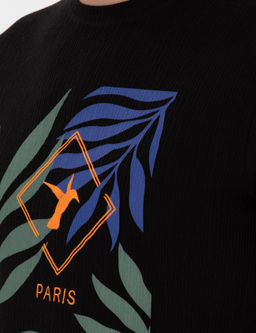 Siyah Slim Fit Bisiklet Yaka Desenli T-shirt