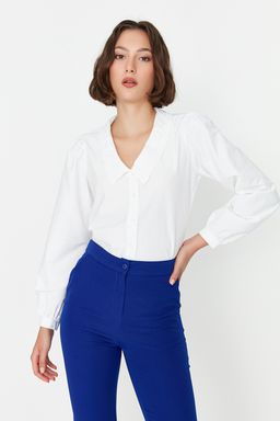 TRENDYOLMILLA Beyaz Yakas? Islemeli Nak?s Detayl? Regular Normal Kal?p Pamuklu Dokuma Gomlek TWOAW21GO0005  фото 7
