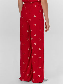 Комплект для девочек красный с новогодним принтом