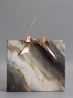 Пакет подарочный ламинированный «Мрамор» , серо-бежевый, с бантиком, 35×30×10 см
