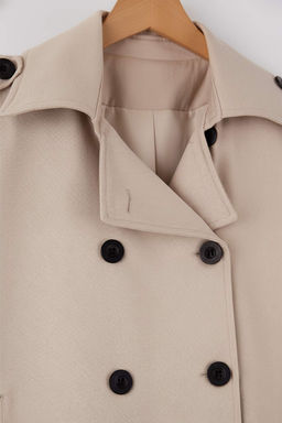 Bej Kruvaze Oversize K?sa Trenckot TWOAW26TR00020 - Trendyolmilla фото 6