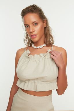 Bej Dokuma F?rf?rl? Plaj Crop Bluz TBESS21BZ0757 - Trendyolmilla фото 4