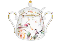 Сахарница 400 мл 15*10*11,5 см Певчие птички с ложкой NEW BONE CHINA, фарфор