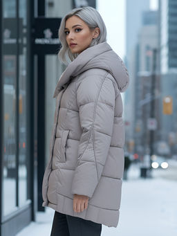 Куртка зимняя женская с капюшоном модная светло-коричневого цвета 7651SK - Visdeer фото 19