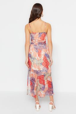 TRENDYOLMILLA Lila Etnik Desenli Kusakl? A Kesim Puskul Detayl? Maxi Astarl? Sifon Dokuma Elbise TWOSS23EL01777