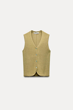 PLAIN LINEN BLEND KNIT WAISTCOAT - Zara фото 7