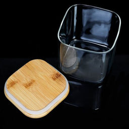 Банка квадратная бамбуковая крышка 400 мл диаметр 10/12 см / LCSC2110 /уп 100/ - Галеонтрейд фото 2