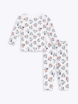 Bisiklet Yaka Uzun Kollu Minnie Mouse Bask?l? K?z Bebek Pijama Tak?m?