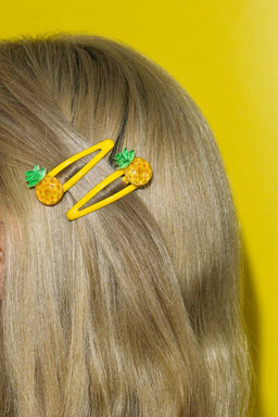 Набор заколок для волос клик-клак, глянцевые, арт. 71736 / 10 АНАНАСИКИ (в наборе: 2шт., 5,5 см, черный металл, полиэфирная смола, цвет: жёлтый, подложка из мелованного картона + ПЭТ-пакет с европодвесом)