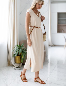 VILATTE / Платье из вискозы, связанное плетением интерлок с ремешком