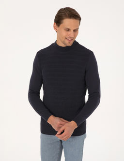 Lacivert Slim Fit Yar_m Bal_k__ Yaka Triko Kazak - Pierre cardin фото 3