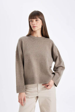 Свитер оверсайз с круглым вырезом - Defacto фото 4