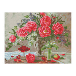 Алмазная мозаика 40*50см "Натюрморт с пионами" 29цв. (АМП4050_47606, "ТРИ СОВЫ") полное заполнение, с подрамником