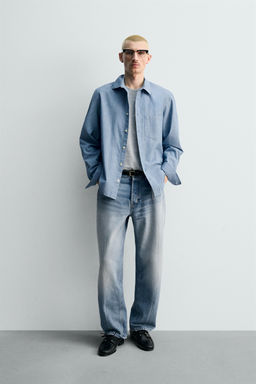 Рубашка Camisa relaxed fit chambray синяя