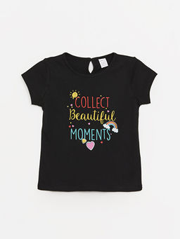 Bisiklet Yaka Bask?l? K?z Bebek Ti??rt