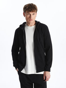 Kap??onlu Uzun Kollu Erkek Fermuarl? Sweatshirt