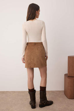 Kahverengi Kalem Fitilli Kadife Dokuma Mini Etek TWOAW26ET00053 - Trendyolmilla фото 4