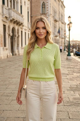 K13665 Футболка поло (вязаный трикотаж) ЗЕЛЕНЫЙ