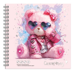 Альбом для рисования (Скетчпад) 195х195 мм, 40 л, блок - белый офсет 100 г/м?, арт. 72621 РОЗОВЫЙ МИШКА