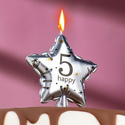 Свеча в торт на шпажке "Воздушный шарик.Звезда", цифра 5, 5,5 см, серебряная