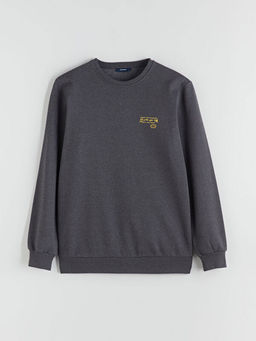 Bisiklet Yaka Bask?l? Erkek Sweatshirt