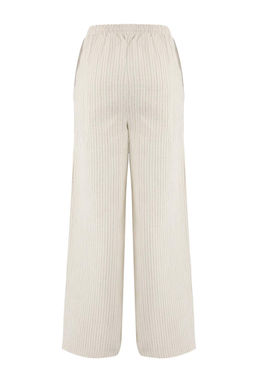 Ekru Cizgili Dokuma Muslin 100% Pamuk Plaj Kimono Pantolon Tak?m TBESS26AU00023 - Trendyolmilla фото 4