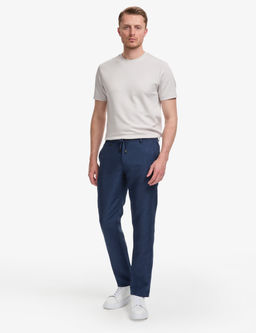 Lacivert Slim Fit Keten Kar___ml_ Pantolon