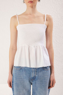 Trendyolmilla Siyah Pamuklu Poplin Detayl? Fitted Ask?l? Gipeli Esnek Orme Bluz TWOSS24BZ00393  фото 3