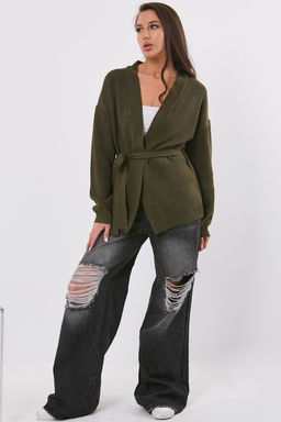 Кардиган объемный без застежки хаки