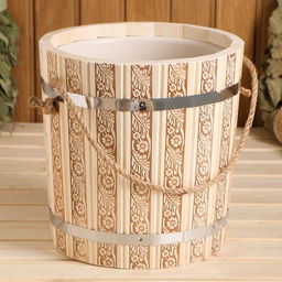 Ведро - запарник для бани и сауны «Русские узоры», 10 л, липа, пластиковая вставка, ручка - верёвка, «Добропаровъ»