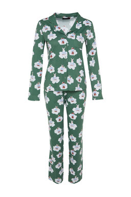 Trendyolmilla Ekru %100 Pamuklu Ay?c?kl? Gomlek-Pantolon Orme Pijama Tak?m? THMAW24PT00002  фото 23