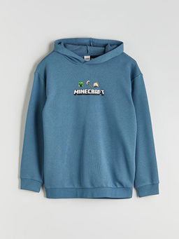 Kap??onlu Minecraft Bask?l? Erkek ?ocuk Sweatshirt