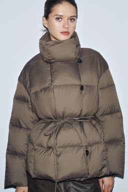 SHORT PUFFER JACKET WITH BELT ZW COLLECTION - Zara фото 5