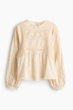 Blusa de algod?n con inserciones de encaje