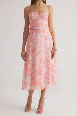 TRENDYOLMILLA Cok Renkli A-Kesim Cicek Desenli Sifon Dokuma S?k Elbise TPRSS25EL00098  фото 3