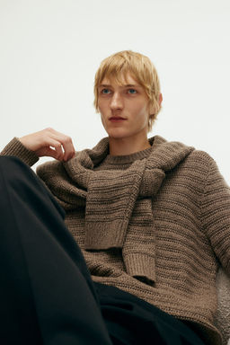 Jersey en pointelle de mezcla de lana Regular Fit