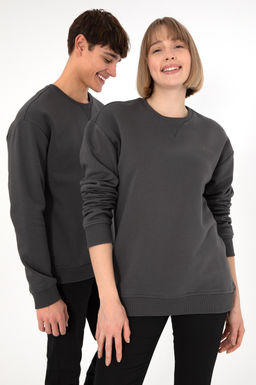 Erkek Bisiklet Yaka Antrasit Basic _ardonlu Sweatshirt