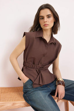 Kahverengi Asimetrik Kapamal? Bedene Oturan Gomlek TWOSS26GO00111 - Trendyolmilla фото 2