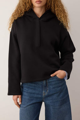 Siyah Kal?n Ici Polarl? Yar?m Pat Fermuarl? Oversize Kapusonlu Orme Sweatshirt TWOAW26SW00092 - Trendyolmilla фото 3