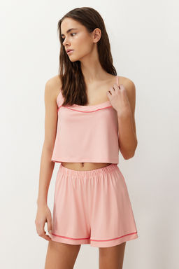 Trendyolmilla Siyah Biye Detayl? Ip Ask?l? Viskon Sortlu Orme Pijama Tak?m? THMSS24PT00004 фото 14