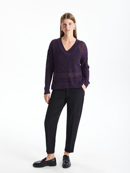 V Yaka Ajurlu Uzun Kollu Kad?n Triko Kazak